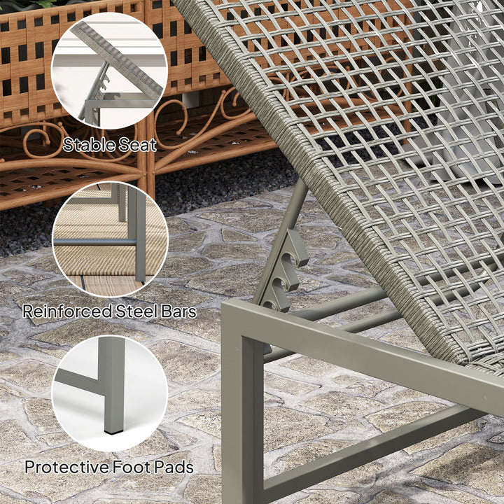 Outsunny Set of 2 Wicker Chaise Lounge Chair Outdoor Patio Lounger with 5 Adjustable Back, Wheels, Cushion and Armrests, Blue