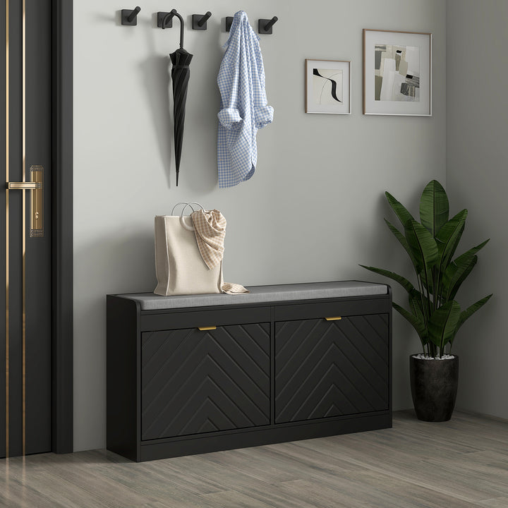 HOMCOM Shoe Storage with Seat, Upholstered Hallway Bench, Shoe Bench with 2 Flip Drawers and 4 Vents for 8 Pairs of Shoes