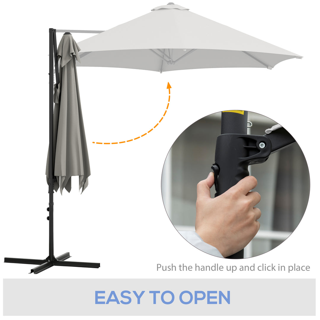 Outsunny 8.5FT Outdoor Cantilever Roma Parasol with 360° Rotation and Cross Base, Offset Patio Umbrella for Garden, Dark Grey