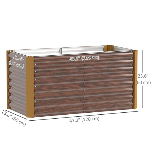 Outsunny Set of 2 Galvanized Metal Planters for Outdoor Plants, 4' x 2' x 2' Raised Garden Bed, Distressed Dark Brown