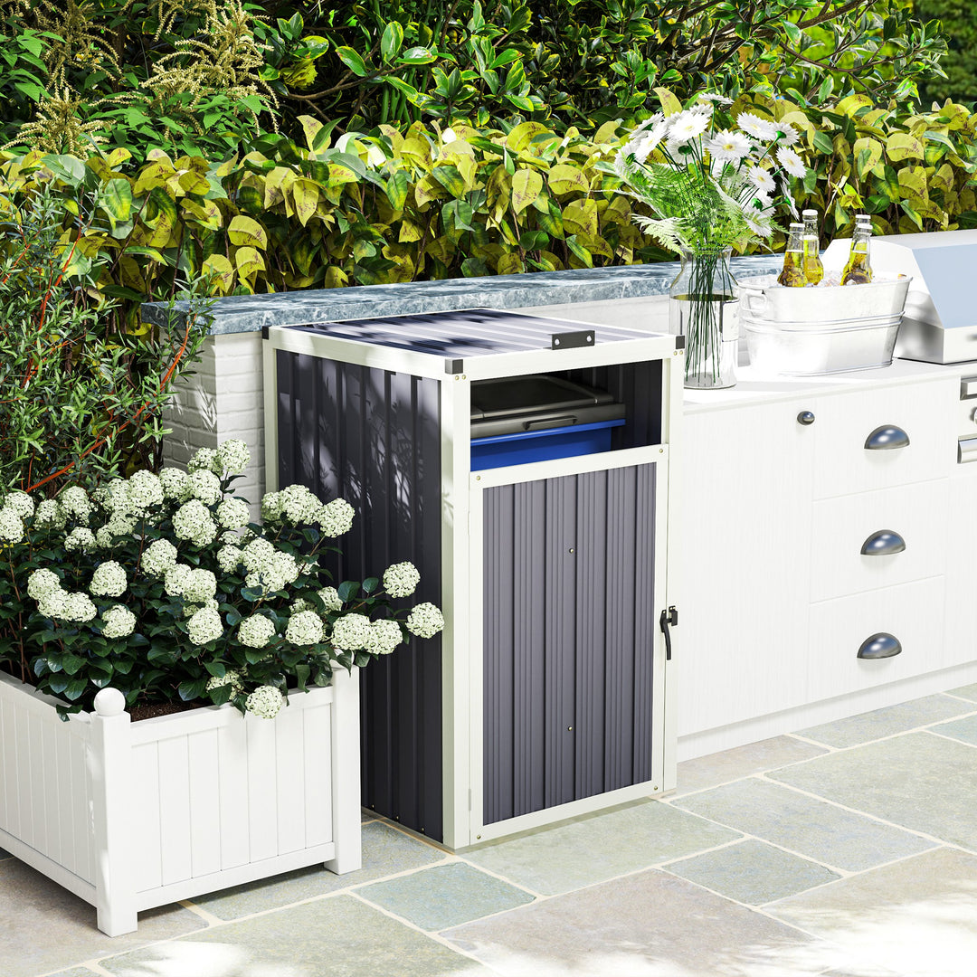 Outsunny Single Garbage Bin Shed, Lockable Outdoor Storage Shed with Openable Lid, Galvanized Frame for Garden Patio, Dark Grey