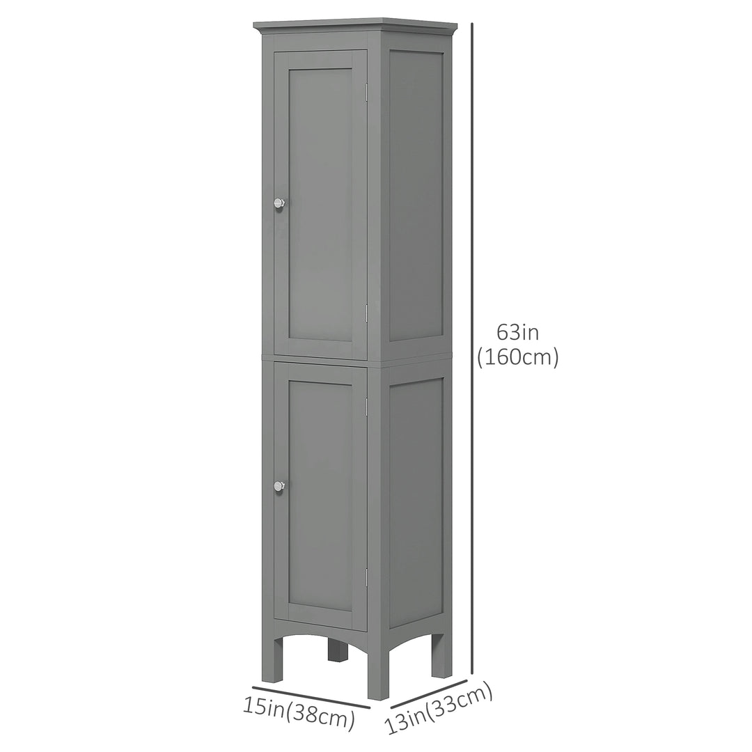 kleankin Tall Bathroom Cabinet, Freestanding Storage Organizer with Adjustable Shelves and Cupboards, 15" x 13" x 63", White