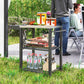 Outsunny 3-Shelf Outdoor Grill Cart Table with Foldable Side Table and Stainless Steel Table Top, Pizza Oven Stand on Wheels