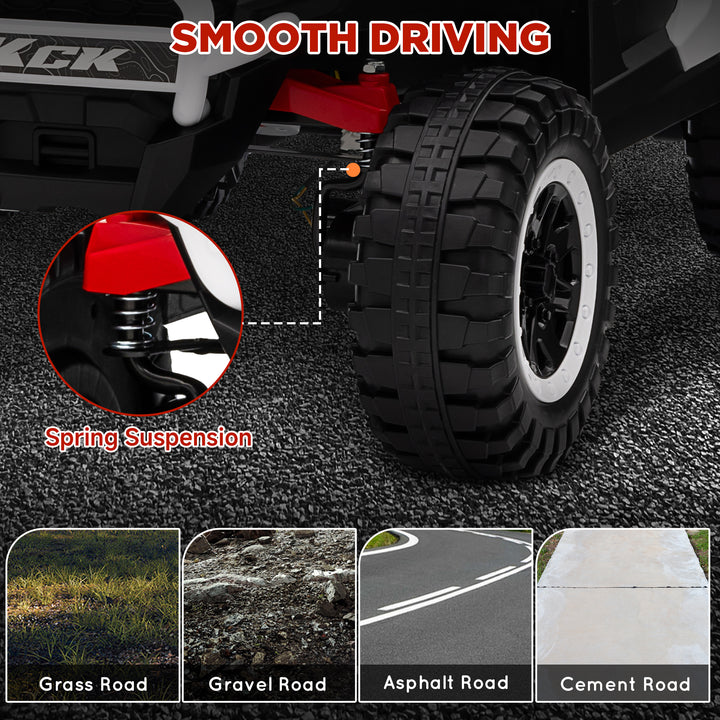 Qaba 2 Seater 24V 7AH Ride on Truck, Electric Car for Kids w/ Spring Suspension, Remote Lights, Horn, Music, Blue