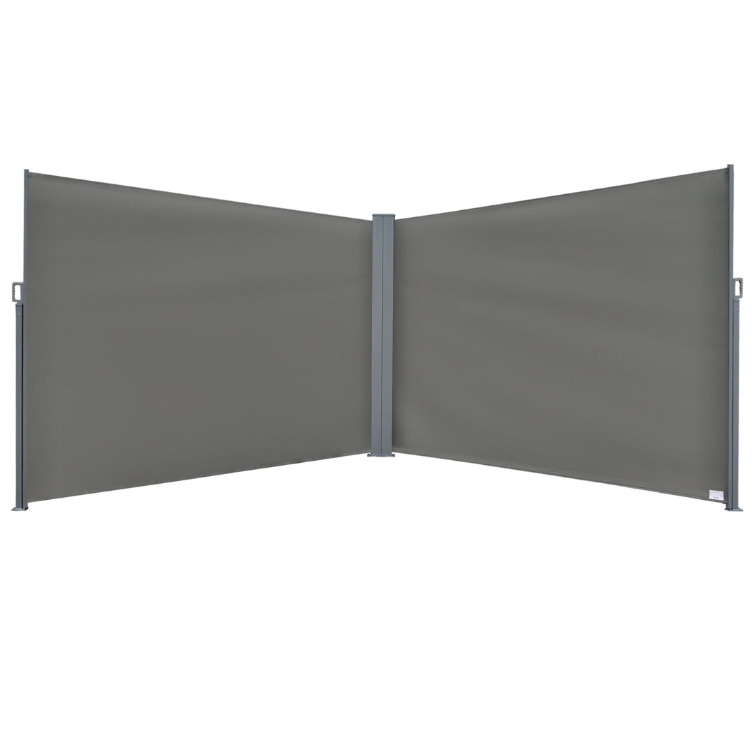 Outsunny Patio Retractable Double Side Awning, Folding Privacy French Screen Fence, Privacy Wall Corner Divider, Garden Outdoor Sun Shade Wind Screen, Indoor Room Divider, Grey
