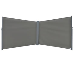 Outsunny Patio Retractable Double Side Awning, Folding Privacy French Screen Fence, Privacy Wall Corner Divider, Garden Outdoor Sun Shade Wind Screen, Indoor Room Divider, Grey
