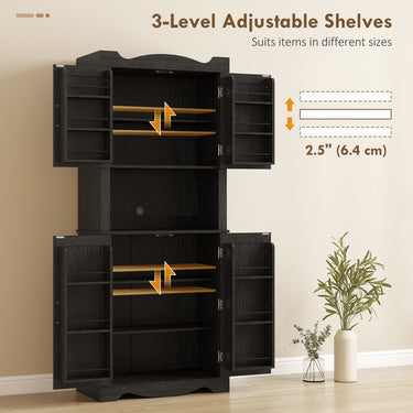 HOMCOM 73" Kitchen Pantry Cabinet, Freestanding Kitchen Hutch with 12 Door Shelves, Adjustable Shelves, Microwave Stand, Black