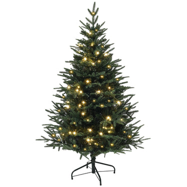 HOMCOM 5ft Prelit Artificial Christmas Tree with 542 Tips, Warm White LED Lights, Steel Base, Hinged Xmas Tree, Auto Open