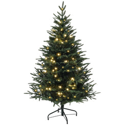 HOMCOM 5ft Prelit Artificial Christmas Tree with 542 Tips, Warm White LED Lights, Steel Base, Hinged Xmas Tree, Auto Open