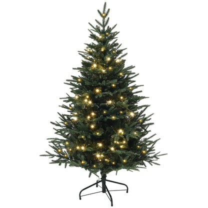 HOMCOM 5ft Prelit Artificial Christmas Tree with 542 Tips, Warm White LED Lights, Steel Base, Hinged Xmas Tree, Auto Open