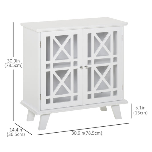 HOMCOM Storage Cabinet with Fretwork Doors and Shelf, Modern Freestanding Sideboard, Buffet, White