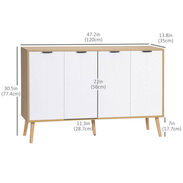 HOMCOM Modern Sideboard and Buffet, Dining Room Cabinet with Adjustable Shelves and 4 Doors, Natural