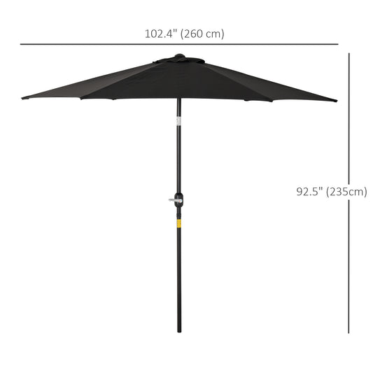 Outsunny 8.5' Round Aluminum Patio Umbrella Garden Parasol Market Sunshade Tilt Canopy w/ 6 Ribs, Crank Handle, Black