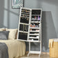 HOMCOM Lockable Jewelry Armoire with LED Light, Standing Mirror with Storage for Bedroom Dressing Room, White