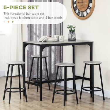 HOMCOM 5-Piece Counter Height Bar Table and Chairs, Dining Table and Chairs Set for 4, Pub Table and Chairs