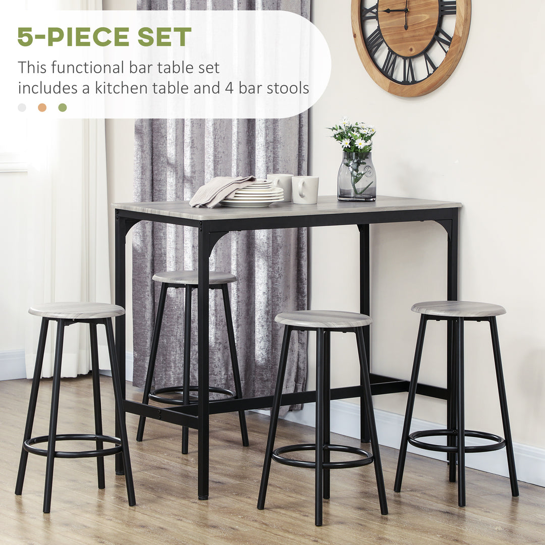 HOMCOM 5-Piece Counter Height Bar Table and Chairs, Dining Table and Chairs Set for 4, Pub Table and Chairs
