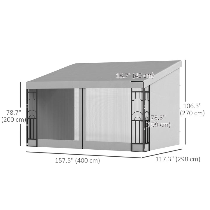 Outsunny 10' x 13' Wall Pergola, Outdoor Gazebo with 2 Curtains and 2 Nettings, UV Resistant, for Patio, Deck, Dark Grey