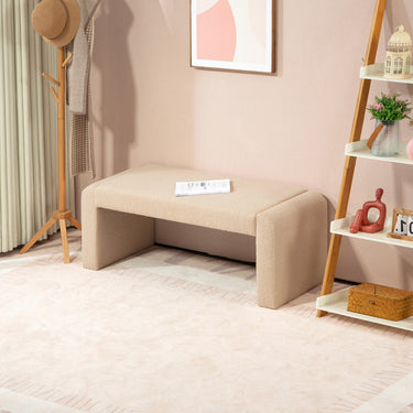 HOMCOM Upholstered Bedroom Bench, Boucle End of Bed Bench, Modern U-Shaped Entryway Bench, 39 x 18 x 18 Inches, Light Brown