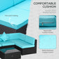 Outsunny 7 Pieces Outdoor Rattan Furniture Set, Patio Wicker Sectional Conversation Sofa Set, Blue