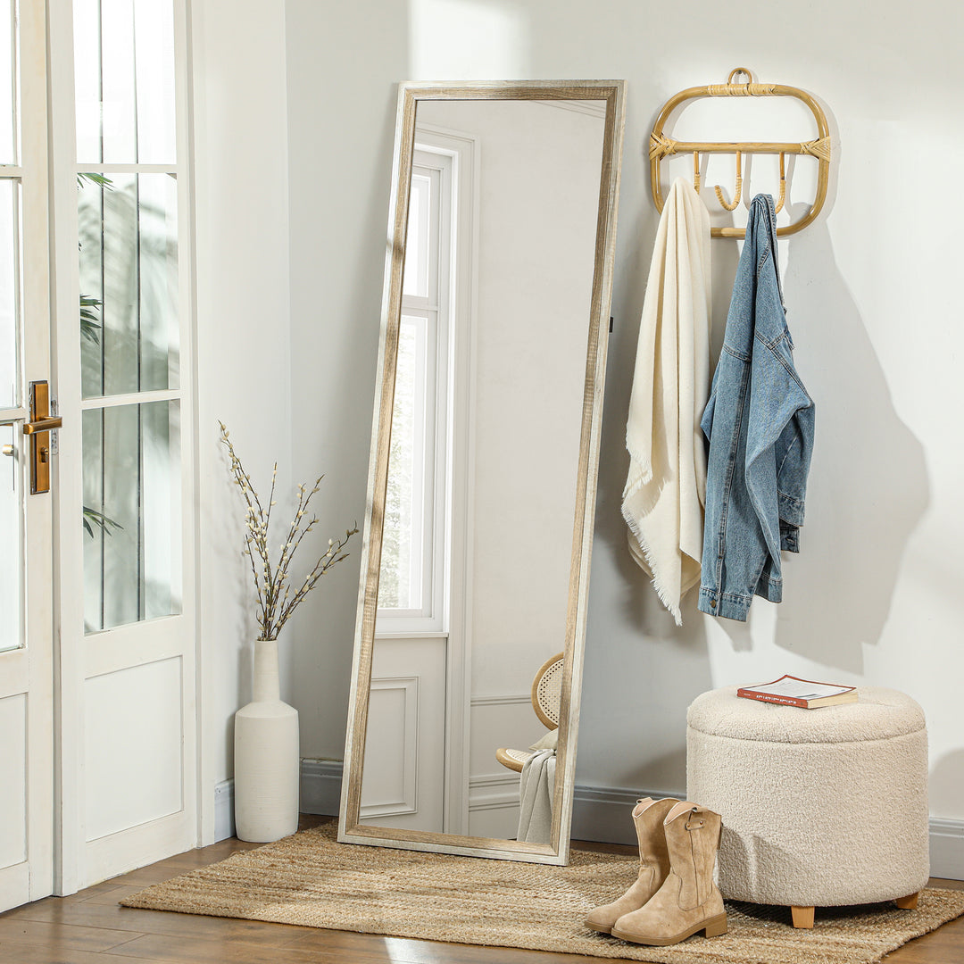 HOMCOM Floor Standing Mirror, Full Length Mirror, Free Standing, Leaning or Wall Mirror with Frame for Bedroom, Dark Wood Grain