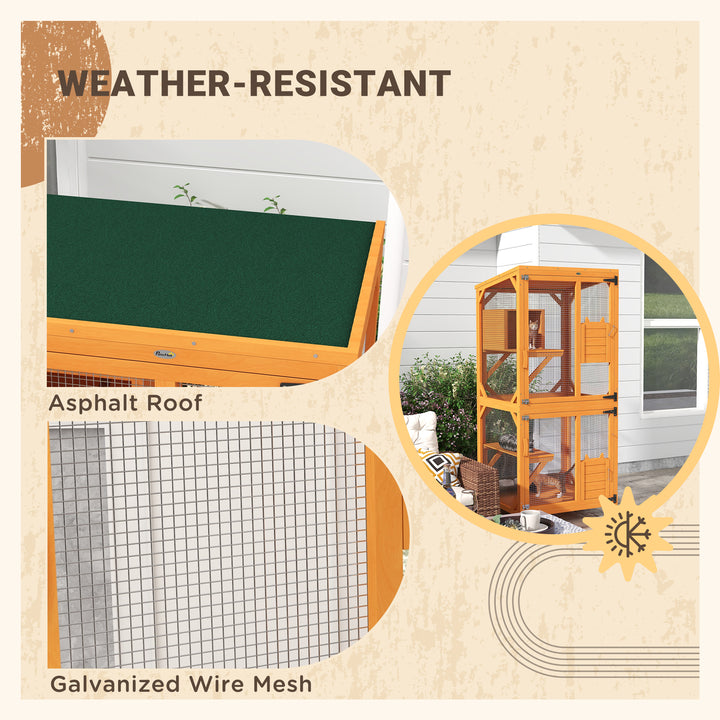 PawHut Catio Outdoor, Elevated Design, with Wheels, Resting Box, Water-Resistant, Multi Platforms, Orange