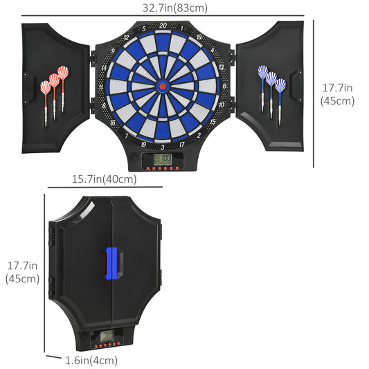 Soozier Electronic Dartboard Set with 31 Games and 285 Programs for 8 Players, Soft Tip Dart Board Set with Cabinet, 6 Darts and 6 Spare Tips, LCD Display