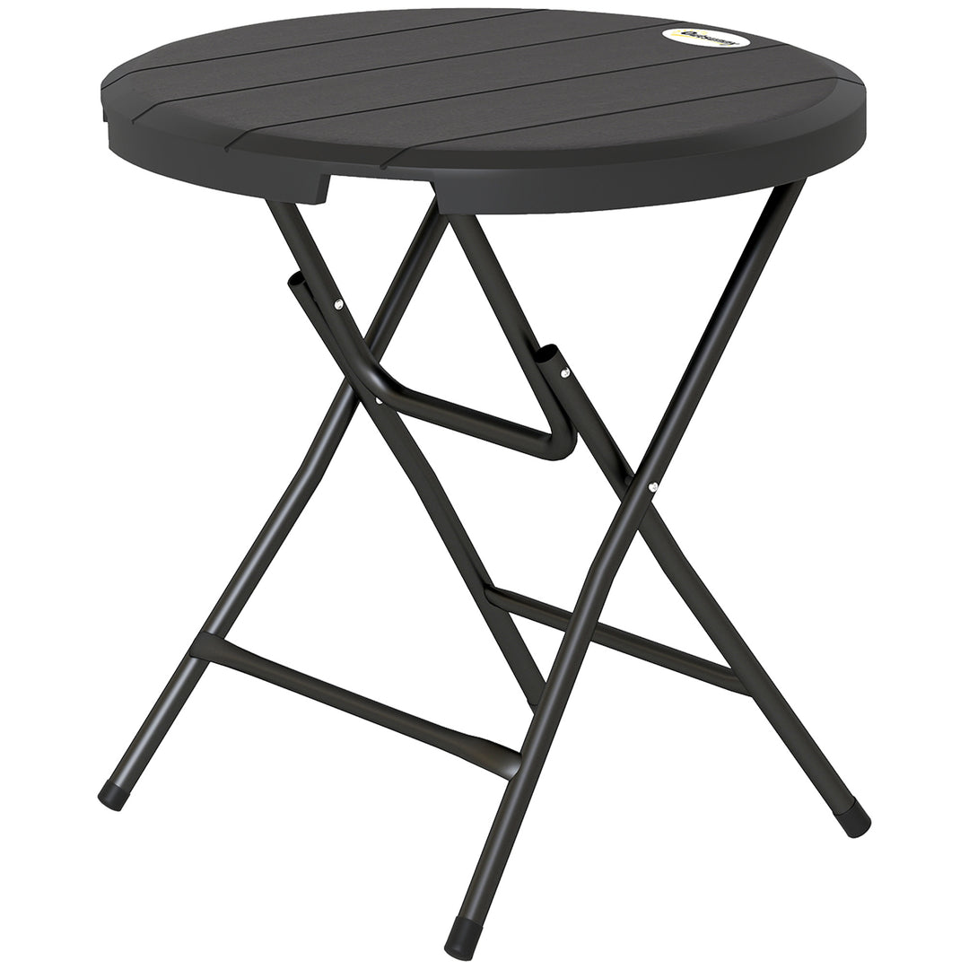 Outsunny Foldable Round Patio Table for 4, Outdoor Dining Table with HDPE Tabletop and Steel Frame, Dark Grey