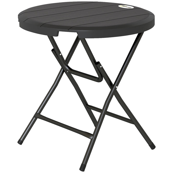 Outsunny Foldable Round Patio Table for 4, Outdoor Dining Table with HDPE Tabletop and Steel Frame, Dark Grey