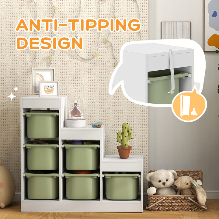 Qaba 3 Layers Toy Storage Organizer Kids Bookshelf Children Toy Storage w/ 6 Plastic Bins, Grey