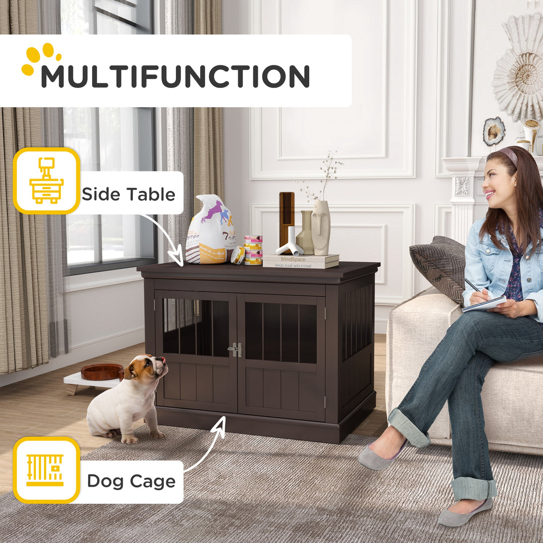 PawHut 31" Dog Crate Furniture End Table with Three Doors for Small Dogs, White