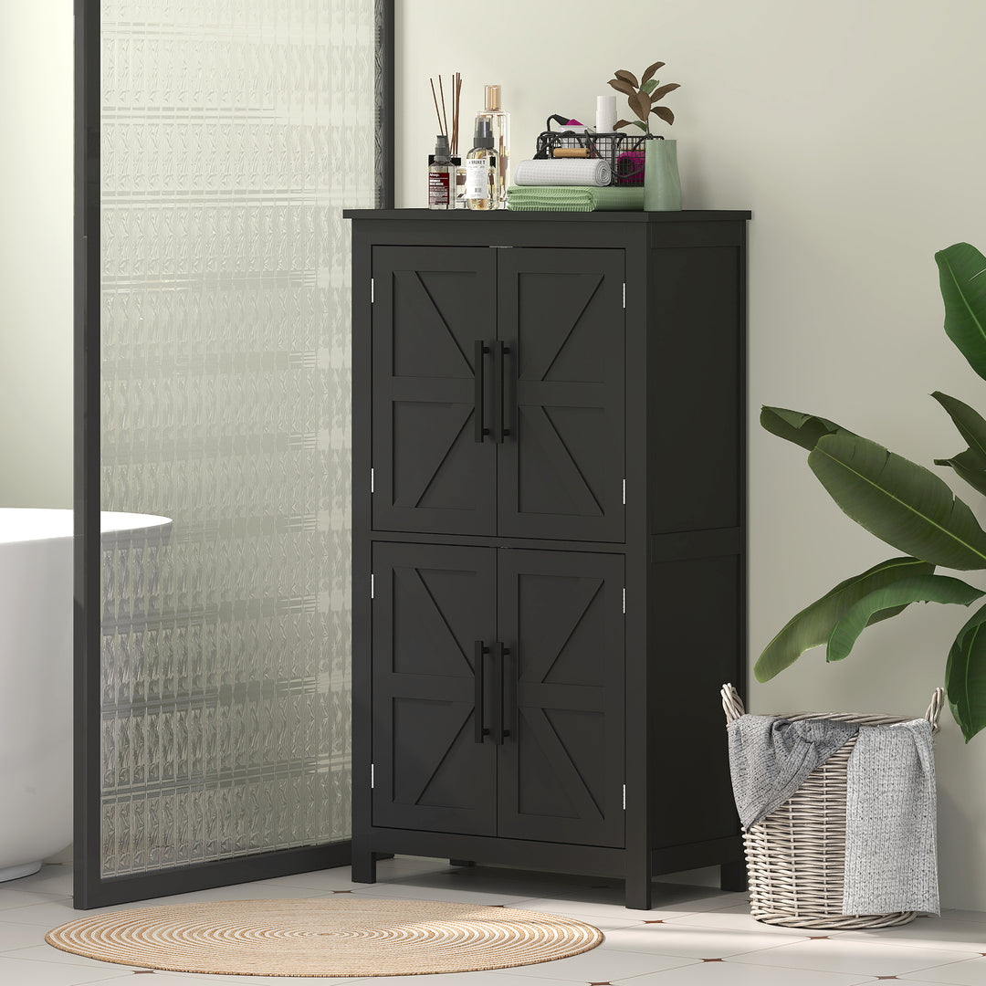 HOMCOM Farmhouse Bathroom Storage Cabinet, Bathroom Floor Cabinet with Barn Doors and Adjustable Shelf, Black