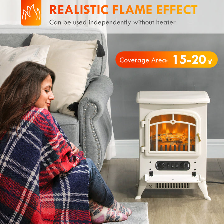HOMCOM 16" Free Standing Electric Fireplace Portable Adjustable Stove with Heater Wood Burning Flame 750/1500W White
