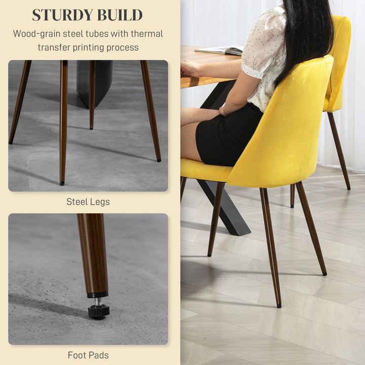 HOMCOM Upholstered Dining Chairs Set of 6, Velvet Accent Chair with Back and Wood-grain Steel Leg for Kitchen, Grey