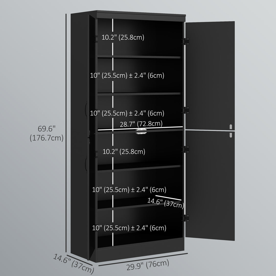 HOMCOM 70" 4-Door Storage Cabinet, Freestanding Pantry Cabinet with Adjustable Shelves for Living Room, Natural