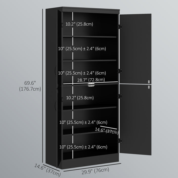 HOMCOM 70" 4-Door Storage Cabinet, Freestanding Pantry Cabinet with Adjustable Shelves for Living Room, Natural