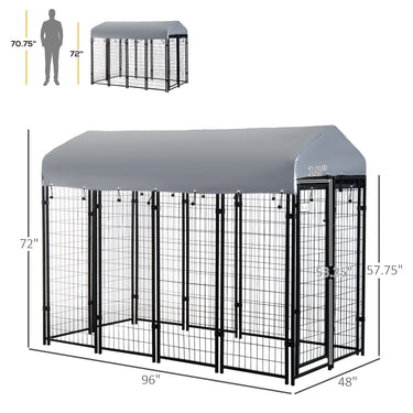 PawHut Outdoor Dog Kennel with Waterproof UV-Resistant Cover, 8 x 4 x 6 ft