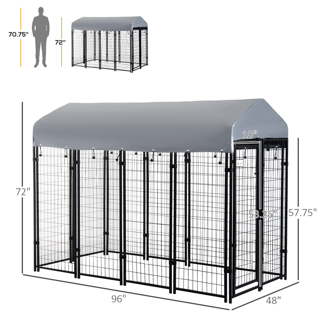 PawHut Outdoor Dog Kennel with Waterproof UV-Resistant Cover, 8 x 4 x 6 ft