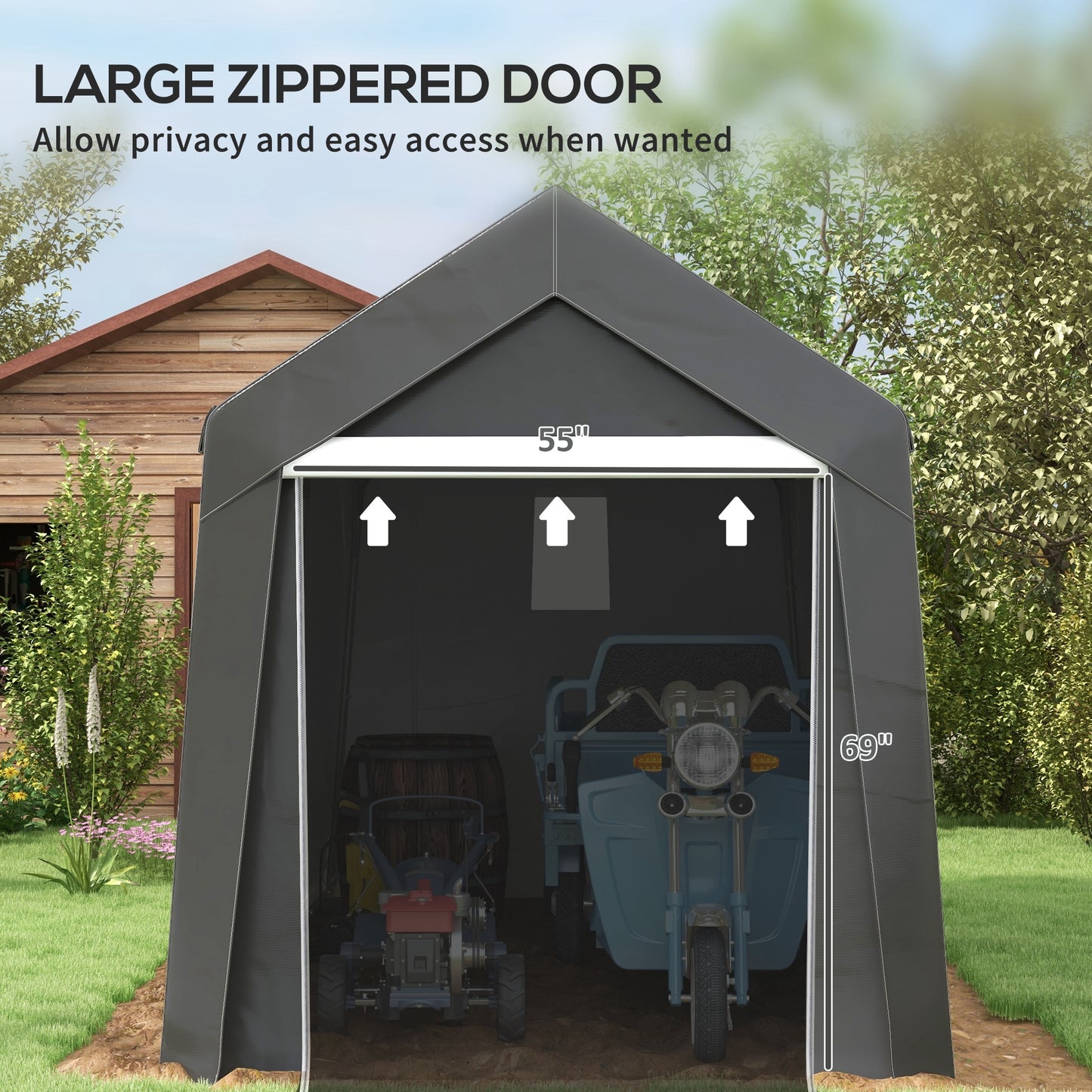 Outsunny 8' x 6' Carport with Sidewalls and Roll-up Door, Outdoor Storage Shelter for Motorcycle and Car, Grey