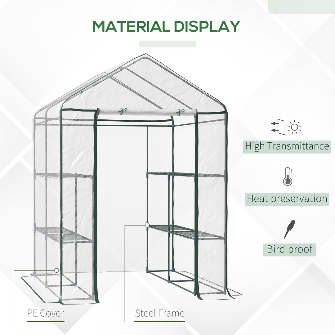 Outsunny 56" x 56" x 77" Walk-in Plant Greenhouse Portable Garden Flower Seed Warm House 8 Shelves Outdoor Plant Growth Hot House PVC Cover Transparent