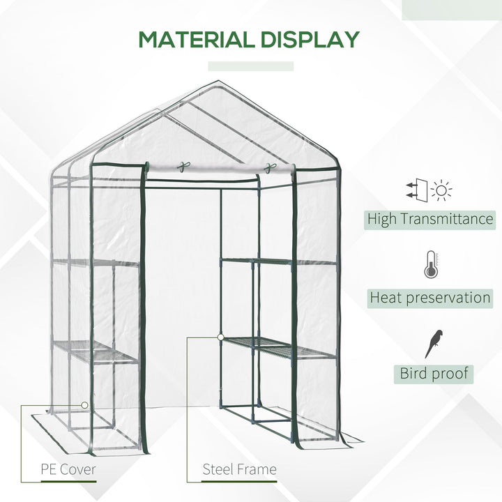 Outsunny 56" x 56" x 77" Walk-in Plant Greenhouse Portable Garden Flower Seed Warm House 8 Shelves Outdoor Plant Growth Hot House PVC Cover Transparent