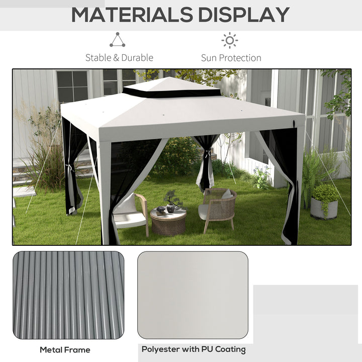 Outsunny 10' x 10' Outdoor Canopy Tent Party Tent with Mesh Netting and Double Tier Roof for Backyard, Garden, Patio, Light Grey