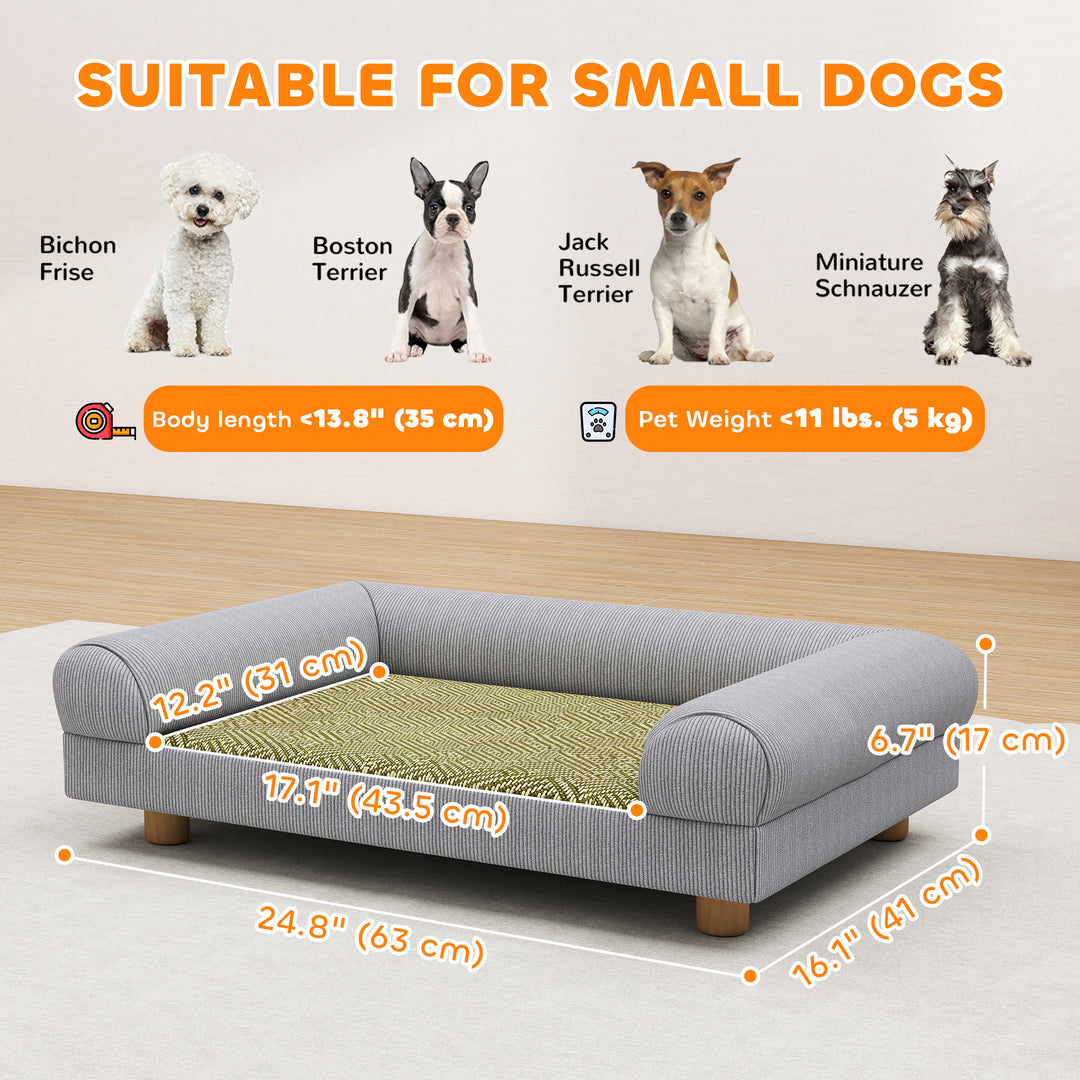 PawHut Pet Sofa, Dog Couch Bed for Small Dogs, Elevated Pet Sofa with Solid Feet for Indoor Kittens, Grey