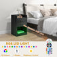 HOMCOM Tall Nightstand with Charging Station and LED Lights, Small Bedside Table with AC Outlets, USB Ports, 2 Drawers, Shelf