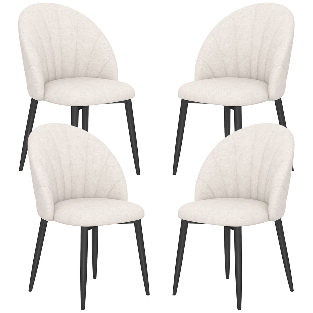 HOMCOM Modern Dining Chairs Set of 4, Upholstered Dining Room Chairs with Metal Legs, Shell Backrest, Padded Seat, Cream White