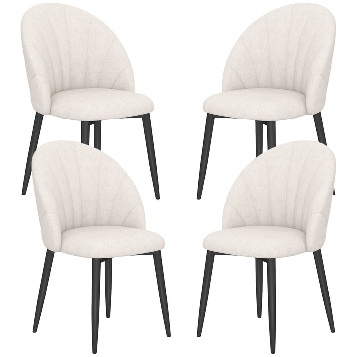 HOMCOM Modern Dining Chairs Set of 4, Upholstered Dining Room Chairs with Metal Legs, Shell Backrest, Padded Seat, Cream White