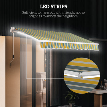 Outsunny 10' x 6.5' Manual Retractable Awning with LED Lights, Aluminum Frame Sun Canopies for Patio Door Window, Yellow/Grey