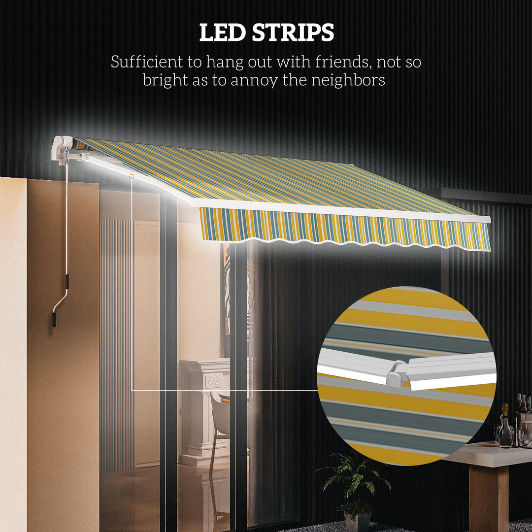 Outsunny 10' x 6.5' Manual Retractable Awning with LED Lights, Aluminum Frame Sun Canopies for Patio Door Window, Yellow/Grey
