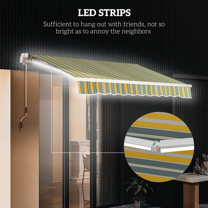 Outsunny 10' x 6.5' Manual Retractable Awning with LED Lights, Aluminum Frame Sun Canopies for Patio Door Window, Yellow/Grey
