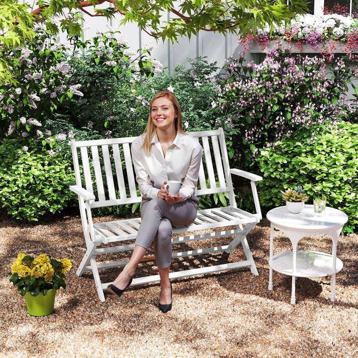 Outsunny 46.5" Foldable Wood Outdoor Bench with Backrest and Armrests for Outdoors, Patio, Porch, Park, Teak