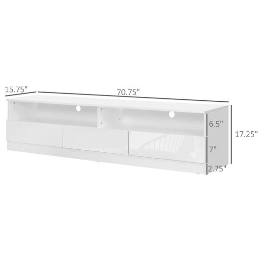 HOMCOM LED Lighted TV Stand for TVs up to 75", Modern TV Cabinet with Storage Drawers for Living Room, High Gloss White